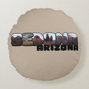 Sedona Arizona Big Letter - Mountain View Round Cushion