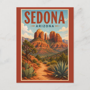 Sedona Arizona Cathedral Rock Illustration Travel Postcard