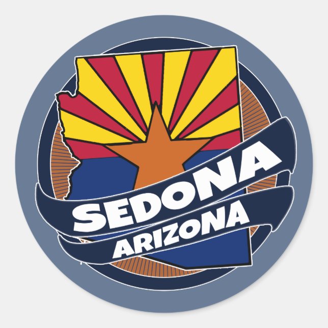 Sedona Arizona flag burst round stickers (Front)