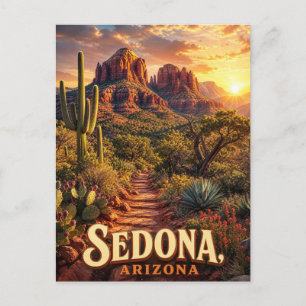Sedona Arizona Sunset Red Rock Desert Travel Postcard