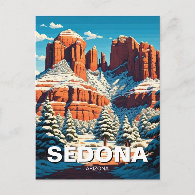 Sedona Arizona Travel Red Rocks Snow Postcard (Front)