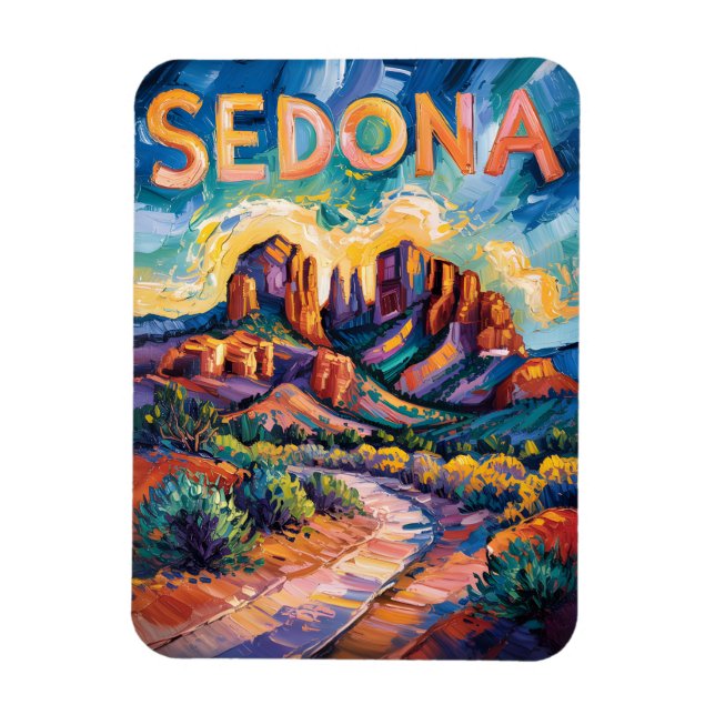Sedona Desert Red Rock Travel Colourful Van Gogh Magnet (Vertical)