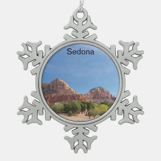 Sedona Red rocks Snowflake Pewter Christmas Ornament (Front)