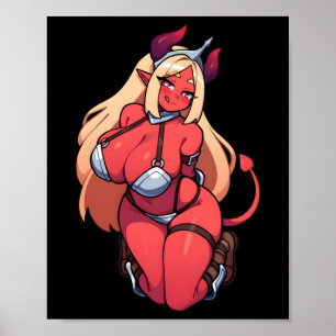 Seductive Tiefling Demon Girl Fantasy Art Sticker  Poster