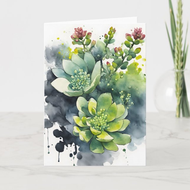 Sedum - Watercolor flowers Card (Front)