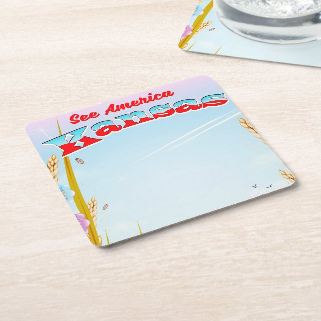 See America! - Kansas Square Paper Coaster (Angled)
