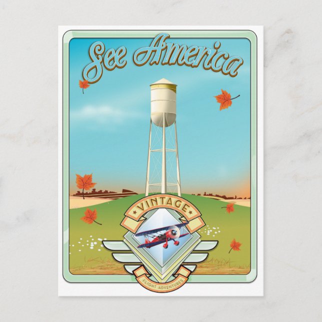 See America Vintage 50's style flight poster Postcard (Front)