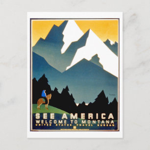 See America, welcome to Montana mountains, vintage Postcard