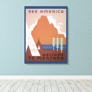 See America Welcome to Montana, Vintage Travel Canvas Print