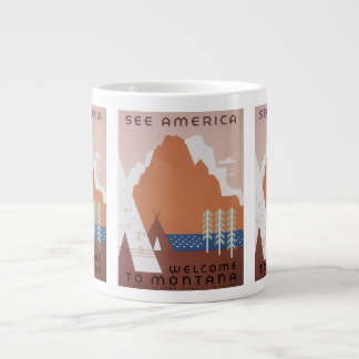See America Welcome to Montana, Vintage Travel Large Coffee Mug