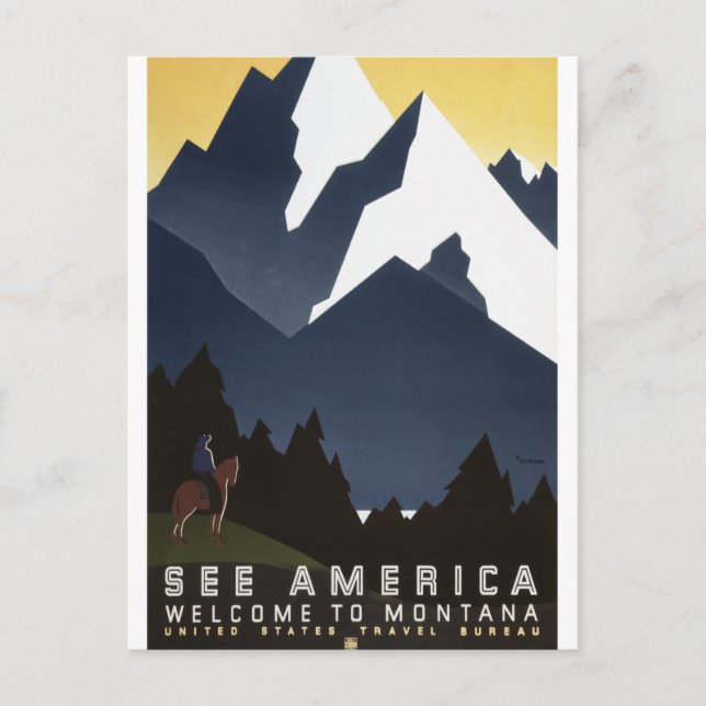 See America Welcome to Montana Vintage Travel Postcard (Front)