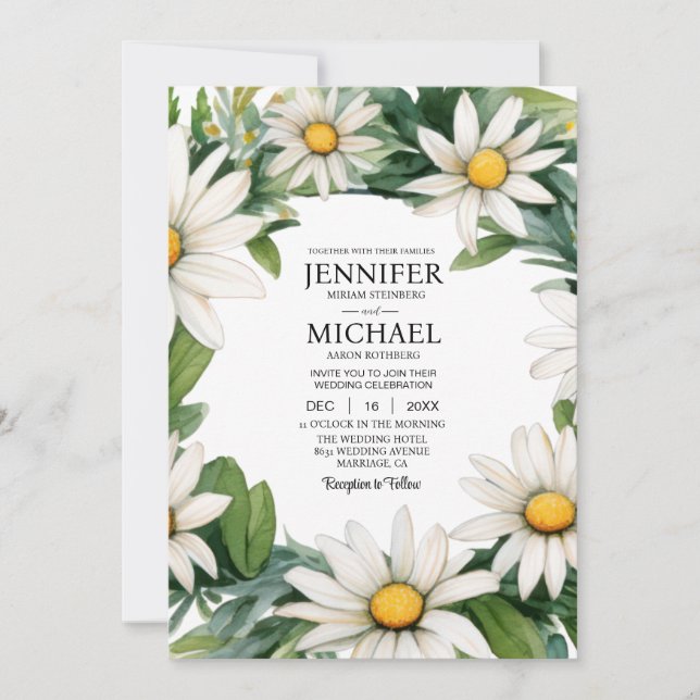 SEE BACK All-In-One Daisies Wedding Invitation (Front)