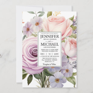 SEE BACK All-In-One Pastel Rose Wedding Invitation