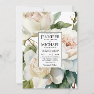 SEE BACK All-In-One White Roses Wedding Invitation