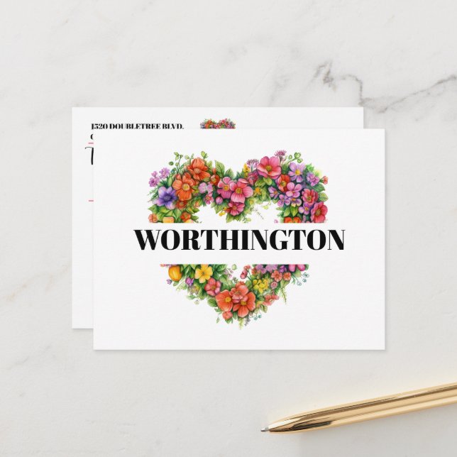 See Back - Floral Heart Postcard (Front/Back In Situ)