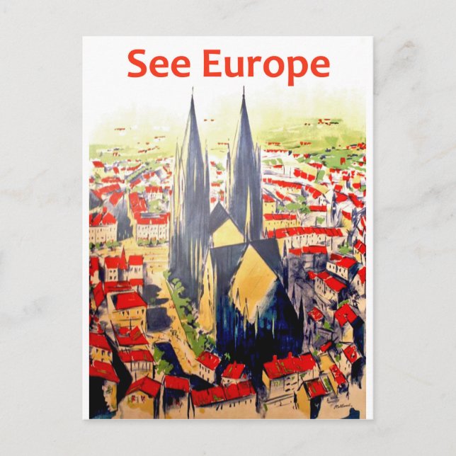 See Europe, vintage travel postcard (Front)