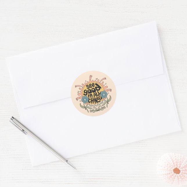See Good in all Things Hippie Graphic Classic Round Sticker (Envelope)