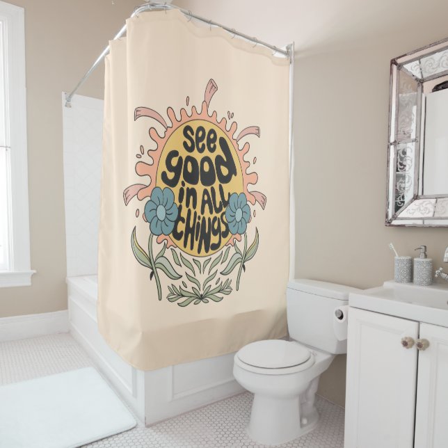 See Good in all Things Hippie Graphic Shower Curtain (In Situ)