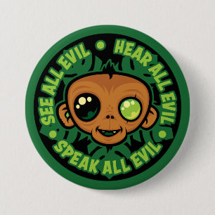 See, Hear and Speak All Evil Monkey 7.5 Cm Round Badge