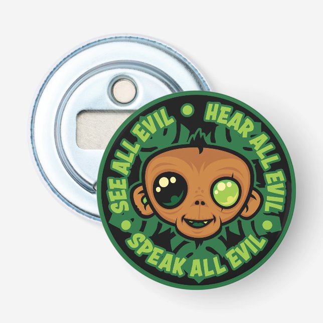 See, Hear and Speak All Evil Monkey Bottle Opener (Front)
