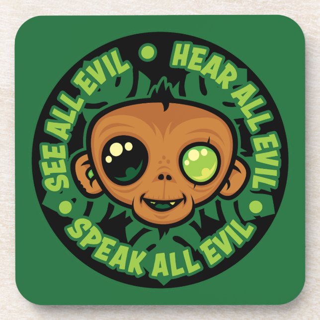 See, Hear and Speak All Evil Monkey Coaster (Front)