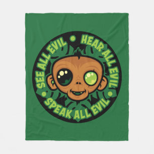 See, Hear and Speak All Evil Monkey Fleece Blanket