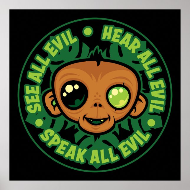 See, Hear and Speak All Evil Monkey Poster (Front)