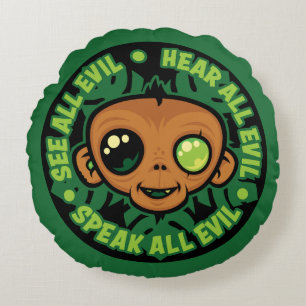 See, Hear and Speak All Evil Monkey Round Cushion