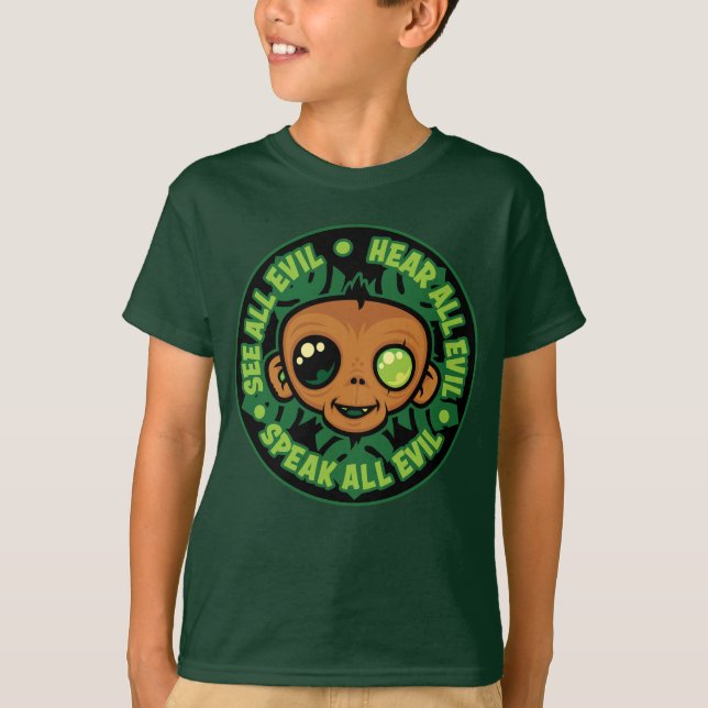 See, Hear and Speak All Evil Monkey T-Shirt (Front)