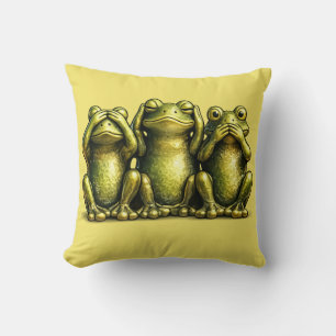 See Hear Speak No Evil Funny Frogs Cushion