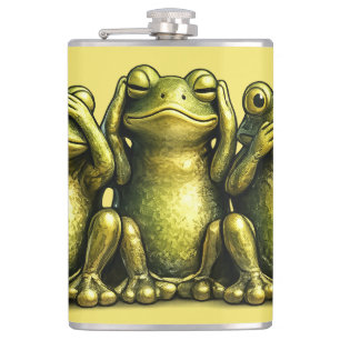See Hear Speak No Evil Funny Frogs Hip Flask