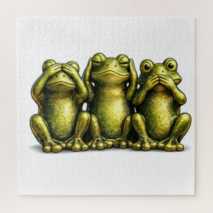 See Hear Speak No Evil Funny Frogs Jigsaw Puzzle