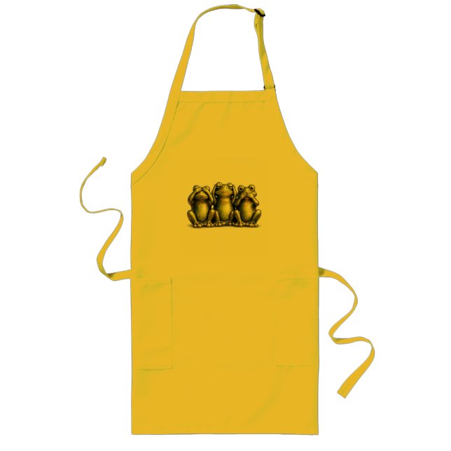 See Hear Speak No Evil Funny Frogs Long Apron (Front)