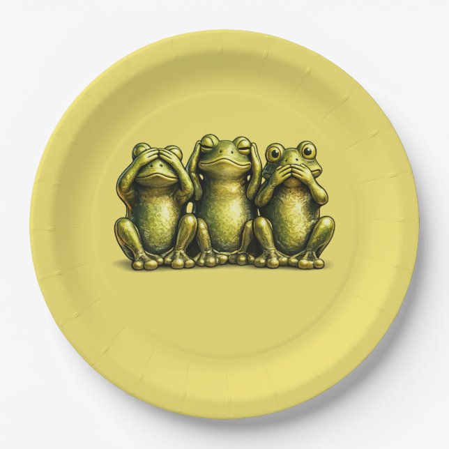 See Hear Speak No Evil Funny Frogs Paper Plate (Front)