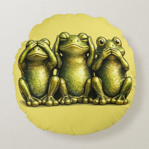 See Hear Speak No Evil Funny Frogs Round Cushion