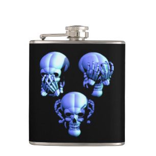See Hear Speak No Evil Skulls Flask
