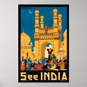 See India Hyderabad Charminar Vintage Travel Poster