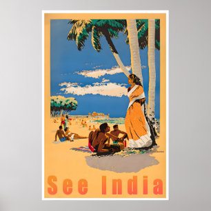 See India Travel Poster Vintage Beach Art Print