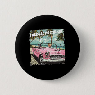 See Me Winning They Hating Funny Trump Pink 2024  6 Cm Round Badge