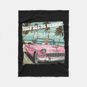 See Me Winning They Hating Funny Trump Pink 2024 Fleece Blanket