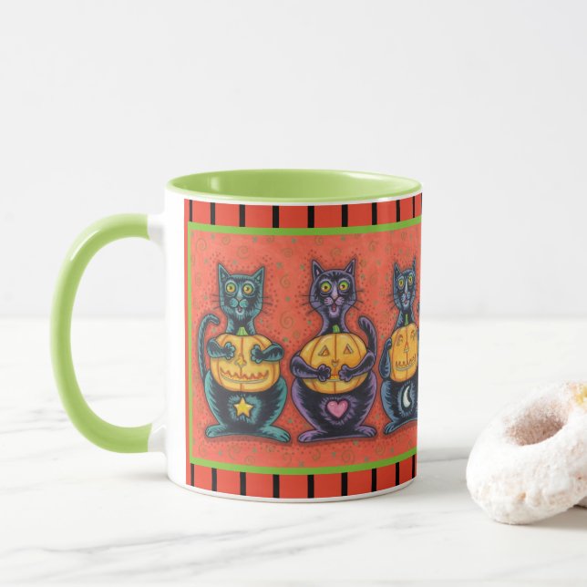 SEE NO EVIL BLACK CATS, HALLOWEEN COMBO MUG (With Donut)