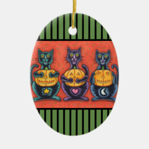 SEE NO EVIL BLACK CATS, HALLOWEEN HOLIDAY ORNAMENT