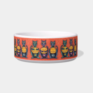 SEE NO EVIL BLACK CATS & JACKS HALLOWEEN PET BOWL