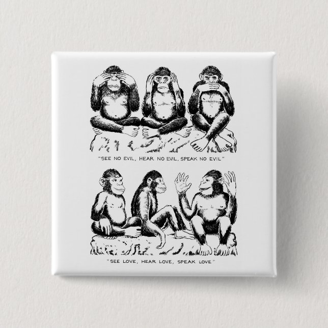 See No Evil, Hear No Evil, Speak No Evil, Rephrase 15 Cm Square Badge (Front)