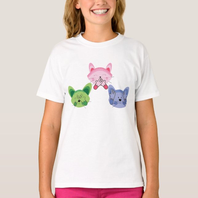 See No Evil, Hear Speak No evil Cats Funny Kids T-Shirt (Front)
