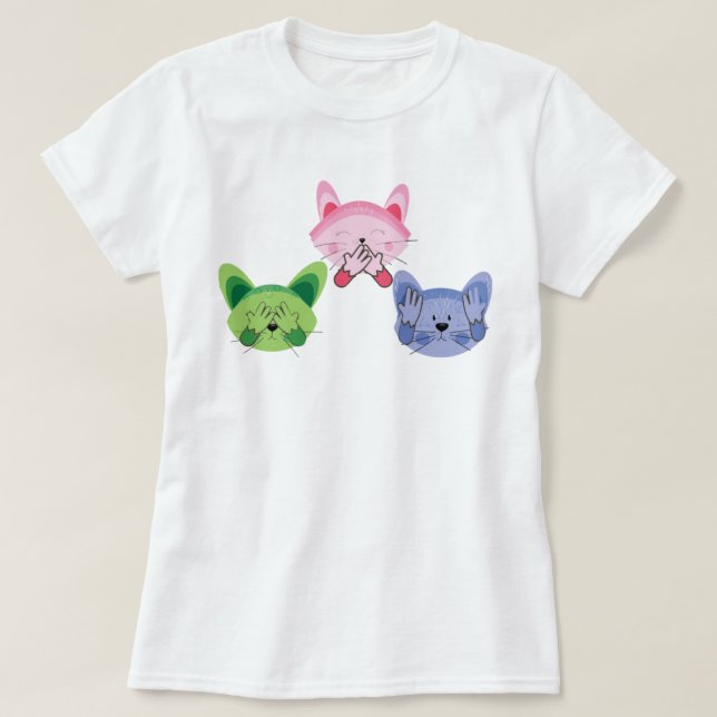 See No Evil, Hear Speak No evil Cats Joke Pun T-Shirt (Design Front)