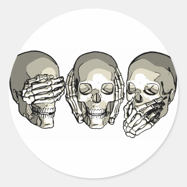 SEE NO EVIL SKULLS CLASSIC ROUND STICKER (Front)