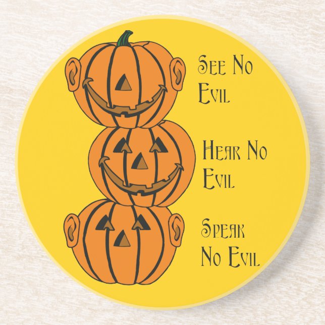 See No, Hear No, Speak No Evil Pumpkins Coaster (Front)