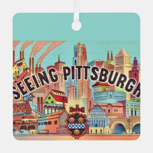 See Pittsburgh Postcard Metal Tree Decoration