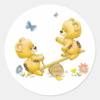 See Saw Bears Classic Round Sticker